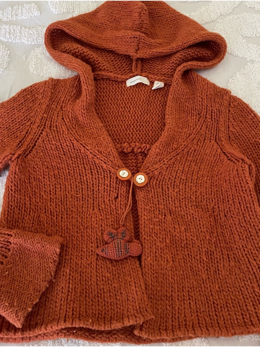 Anthropologie Hooded Chunky Knit Cropped Cardigan Rust Fall Colors Boho - Picture 2 of 16